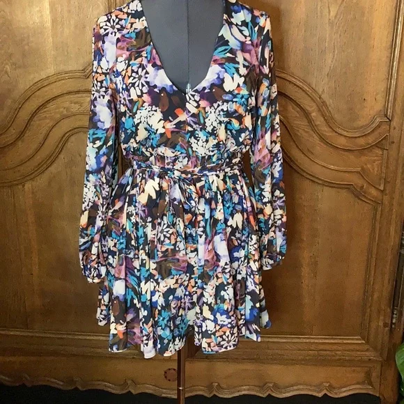 BELLE BADGLEY MISCHKA Alison V-Neck Printed Garden Floral Dress - Picture 5 of 14